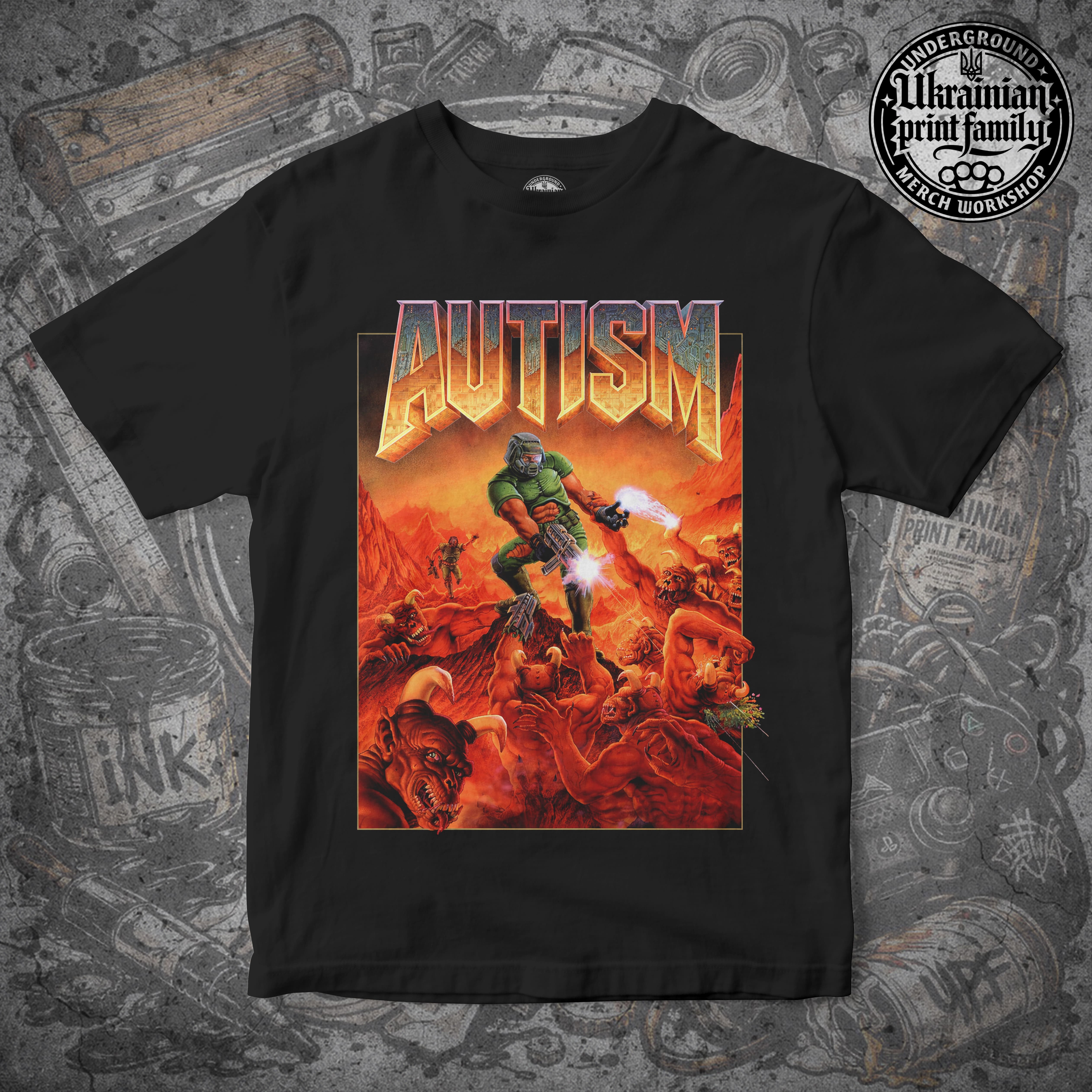 Футболка з принтом «DOOM AUTISM»